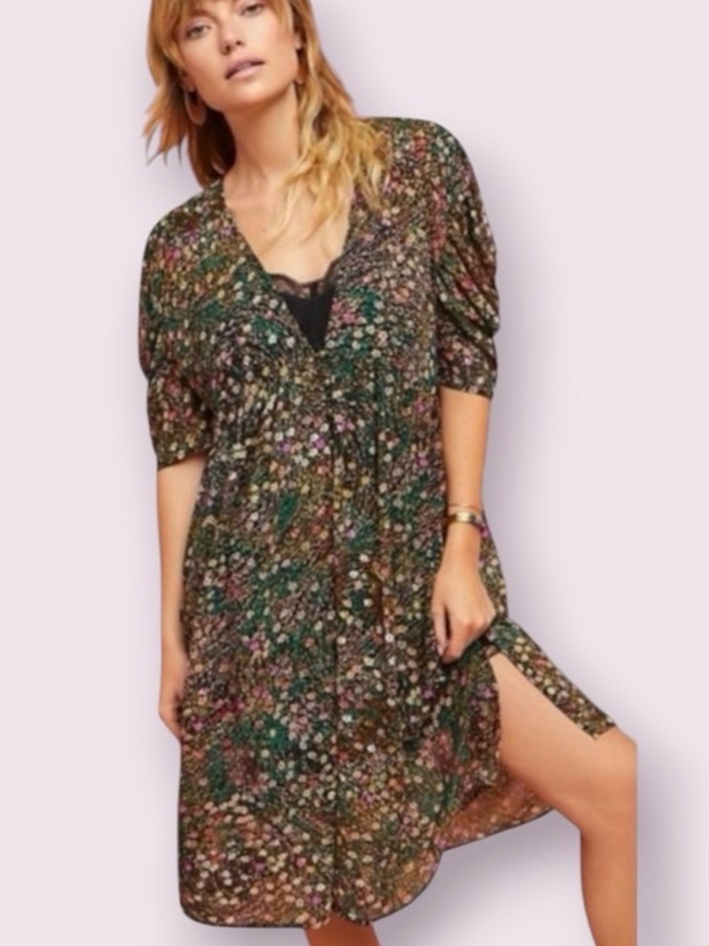 Anthropologie Akemi + Kin Valencia Semi-Sheer Floral Dress Size Small